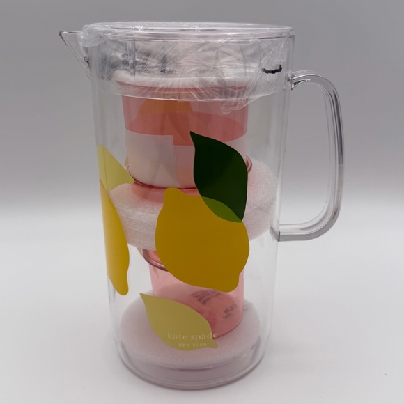 Kate Spade Lemon Pitcher + 2 Cups NIB - Picture 7 of 10